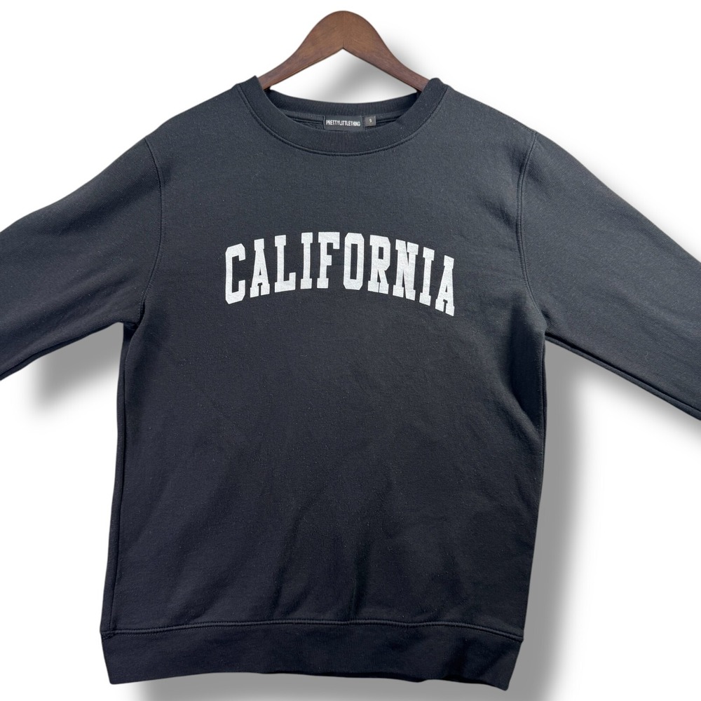 PrettyLittleThing Womens California Logo Sweatshirt Black Crewneck Small S